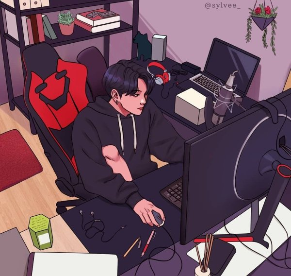 Аниме пацан за компом