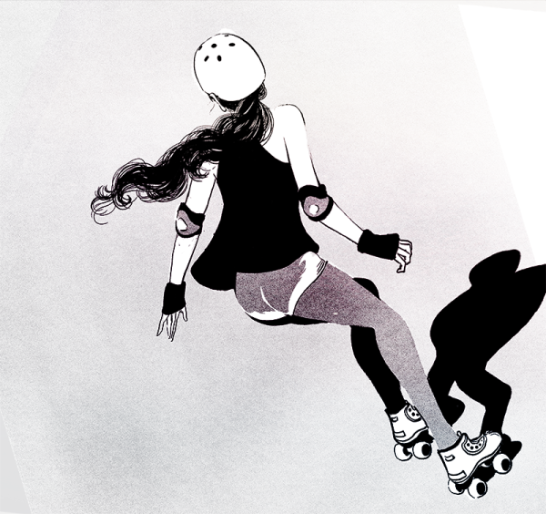 Девушка на скейте арт