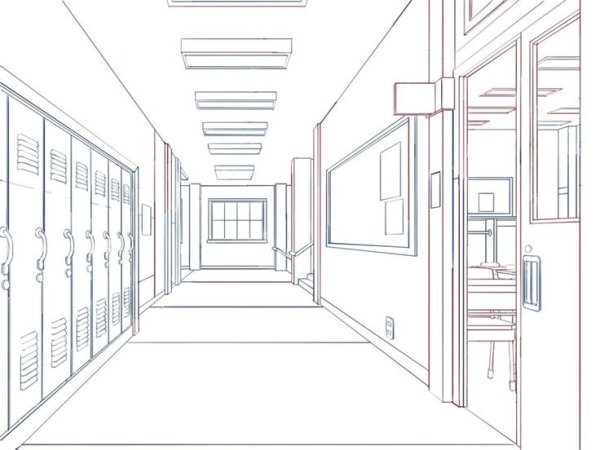 Коридор школы в перспективе