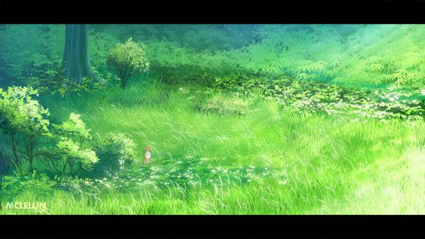 Лужайка в лесу аниме