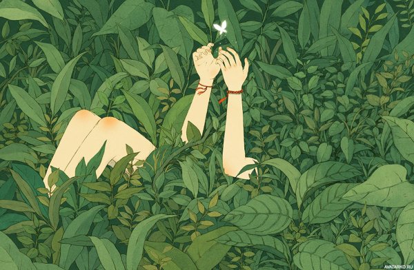 Девушка на траве арт