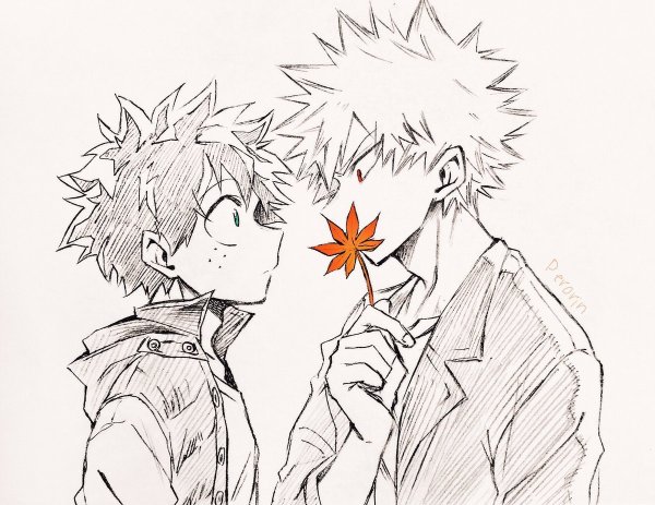 Мидория и Бакуго чб