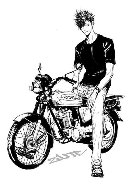 Аниме парень на мотоцикле