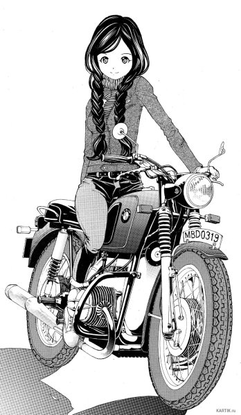Нарисованная девушка на байке