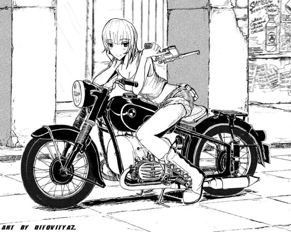 Раскраска девушка на мотоцикле