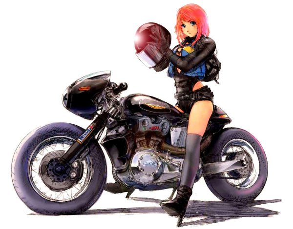 Аниме девушка на мотоцикле