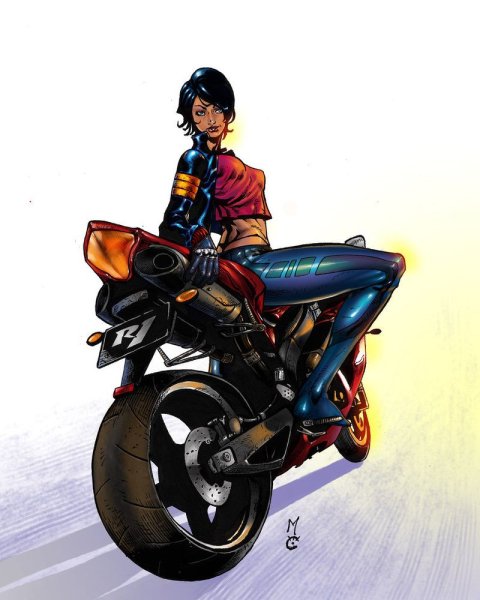 Аниме девушка байкер