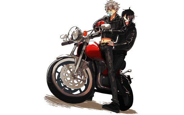 Аниме парень на мотоцикле