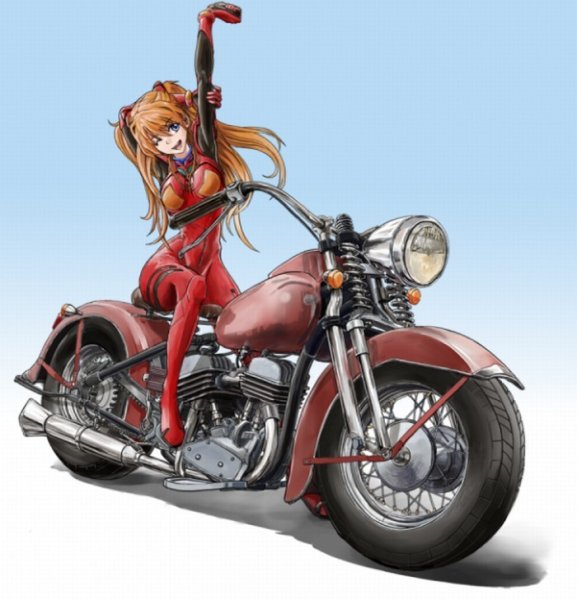 Аниме девочка на мотоцикле Евангелион