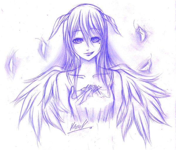 Аниме девушка демон карандашом