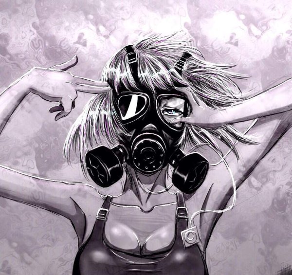 Аниме девушка в противогазе