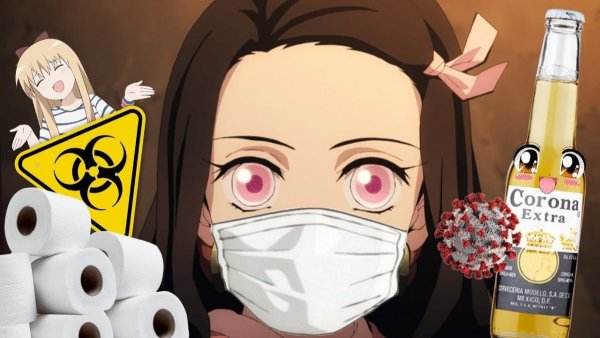 Аниме персонажи в масках от коронавируса