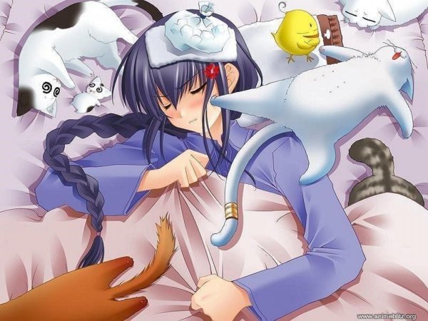 Аниме девушка болеет