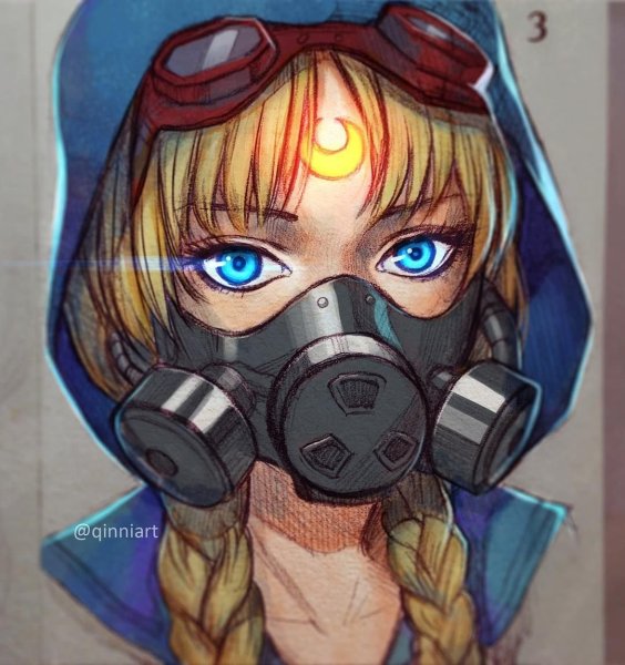 Аниме девушка в противогазе