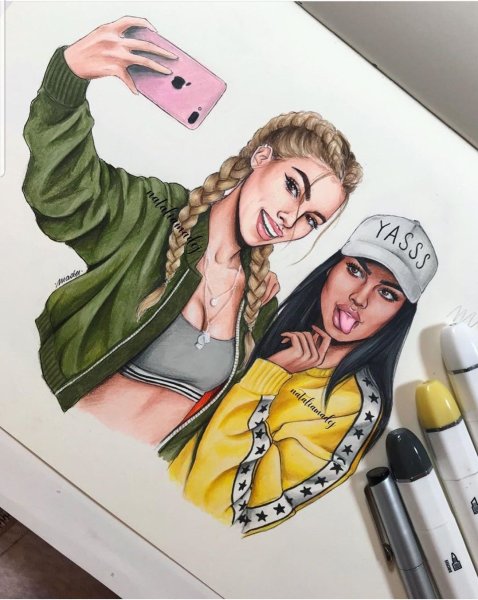 Рисованная девушка селфи