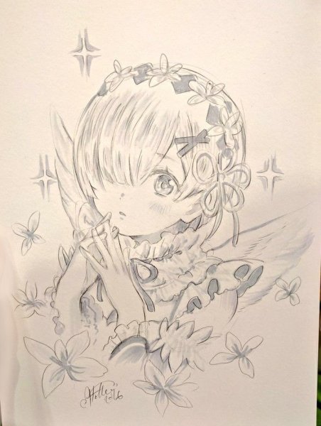 Ре Зеро рисунки карандашом