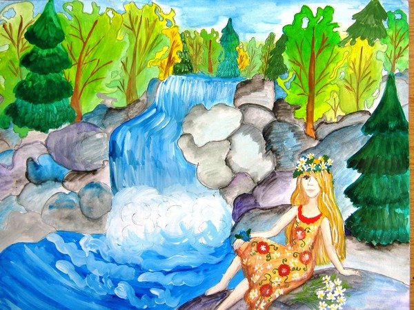 Водопад Кивач рисунок для детей