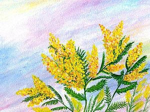 Ветка мимозы ватными палочками