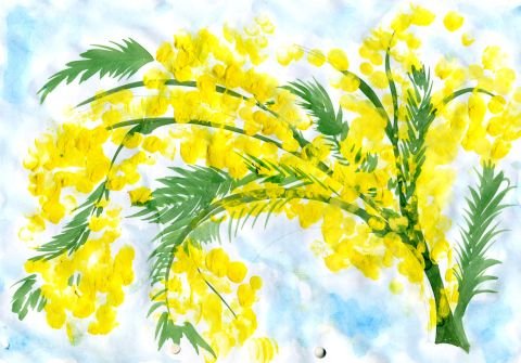 Ветка мимозы ватными палочками