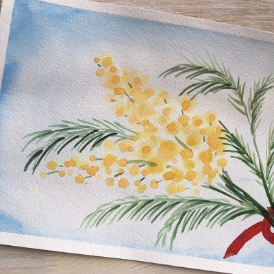 Ветка мимозы ватными палочками