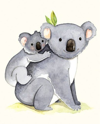 Мама и малыш животные акварель