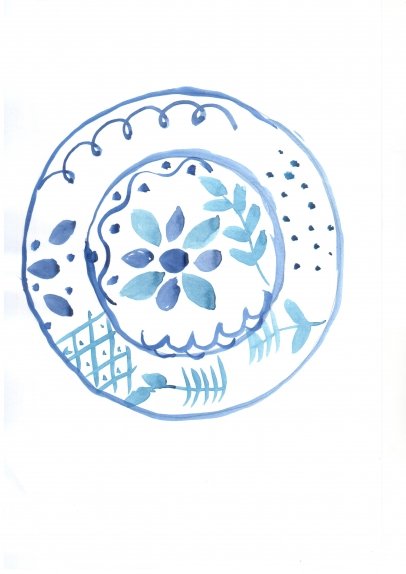 Рисование тарелка Гжель