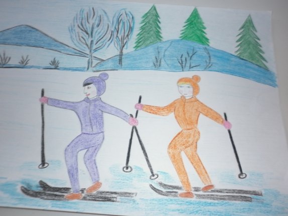 Рисование с детьми лыжник
