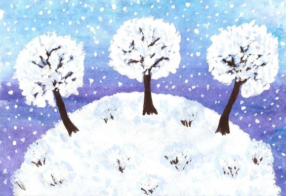 Деревья в снегу рисование