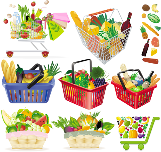 Корзинка с продуктами вектор