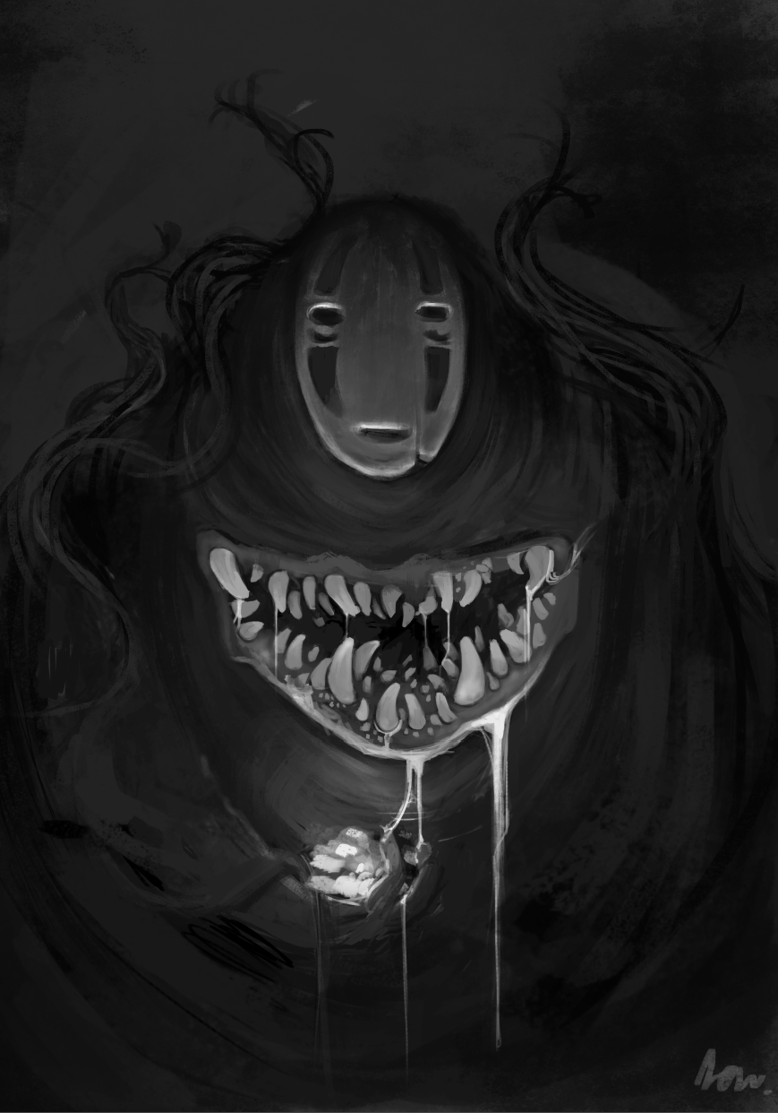 Рисунки улыбающихся тварей. Унесённые призраками Каонаси. Каонаси монстр. Унесённые призраками Безликий страшный.