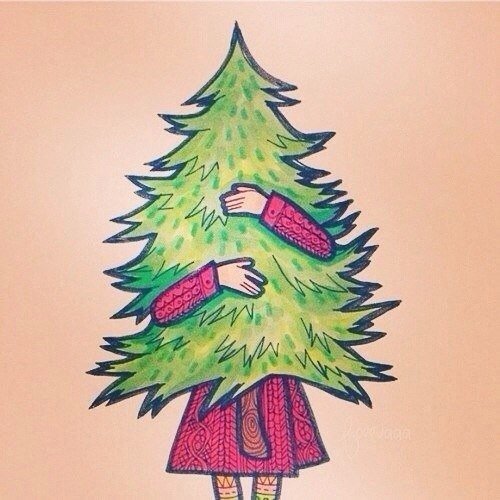 Елка цветными карандашами