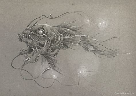 Страшная рыба рисунок