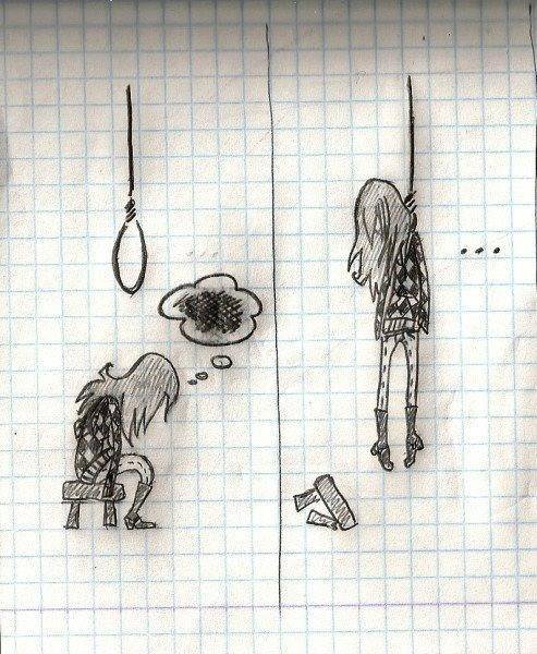 Грустные рисунки в тетради