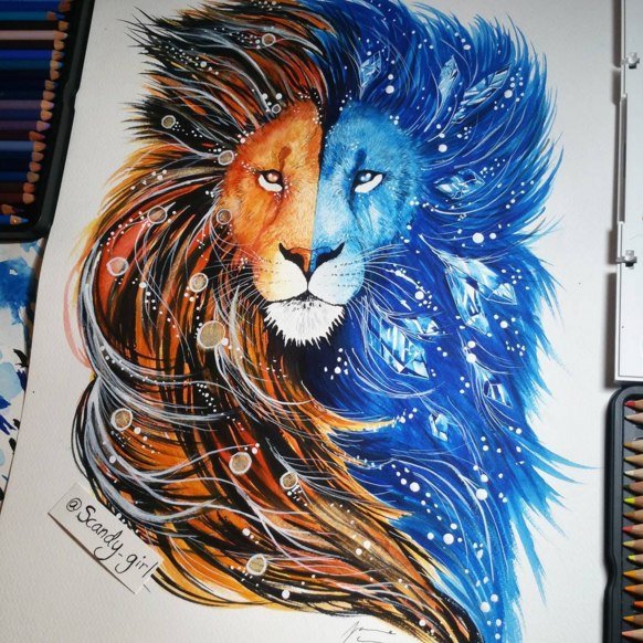 Лев эскиз цветной