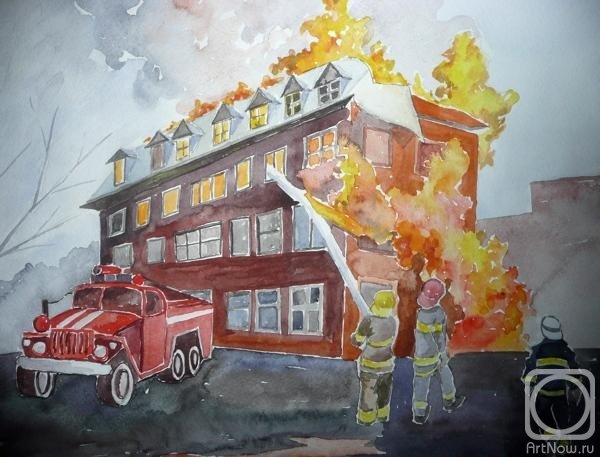 Рисование на тему пожарные