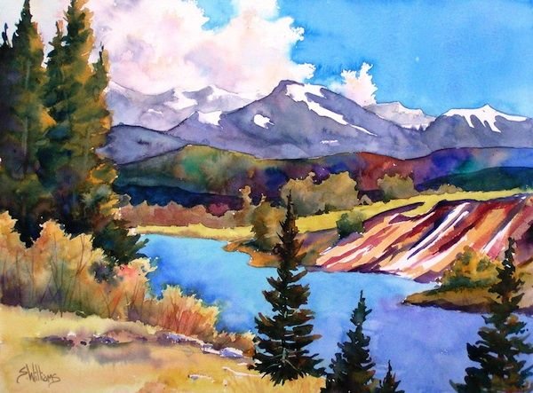 Пейзаж акварельными карандашами