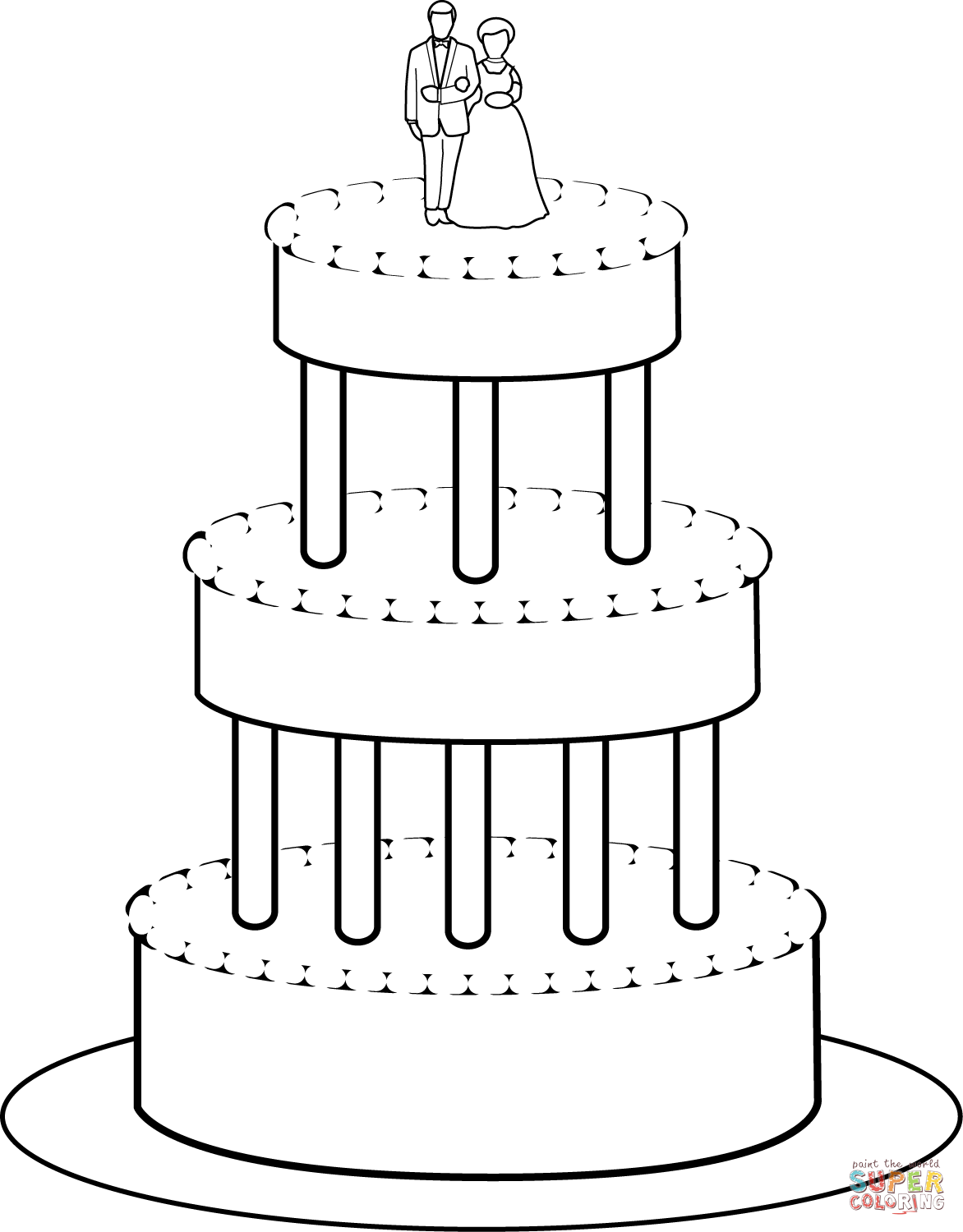 Раскраска свадебный торт