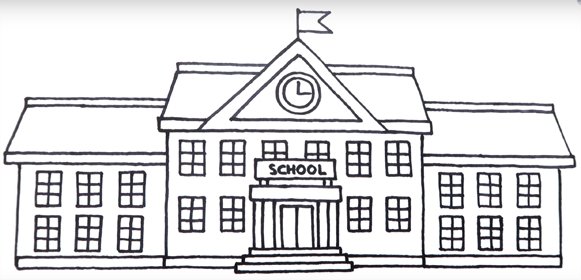 Здание школы карандашом