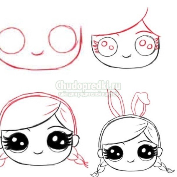 Поэтапное рисование куклы ЛОЛ