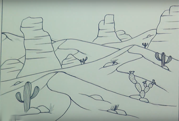 Пустыня рисунок карандашом