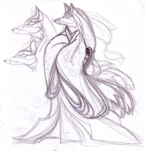 Кицунэ карандашом