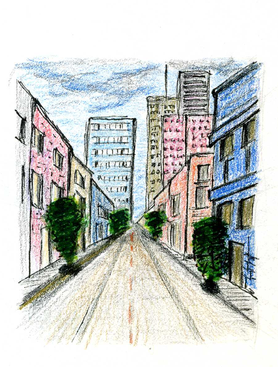 Нарисовать рисунок улицы. Линейная перспектива улица 6 класс. Пейзаж города линейная перспектива. Городской пейзаж карандашом. Улица карандашом.