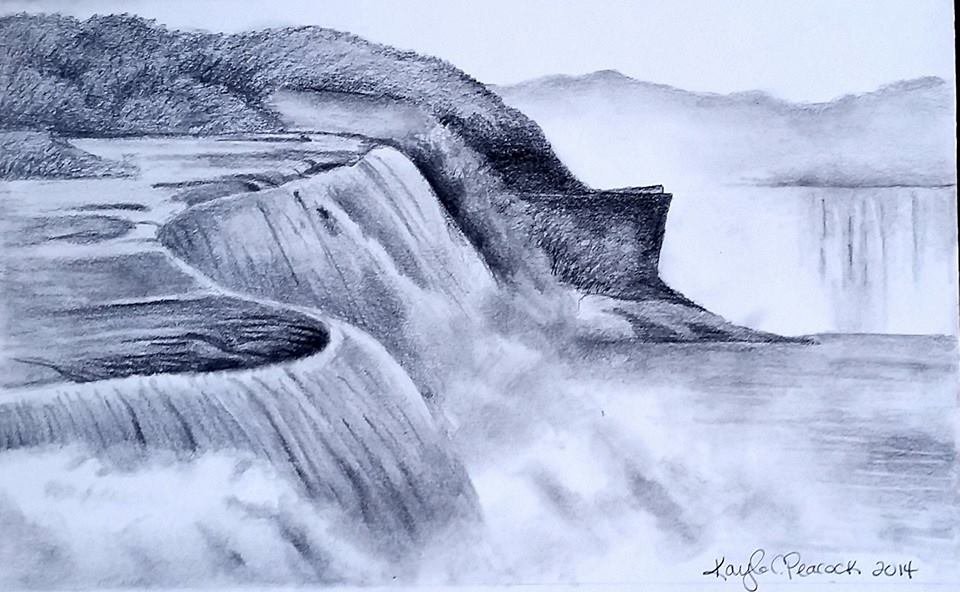 Рисунок водопада простым карандашом