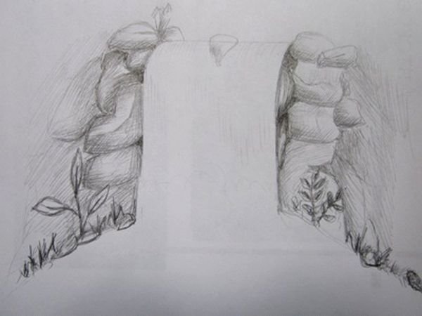 Водопад рисунок карандашом