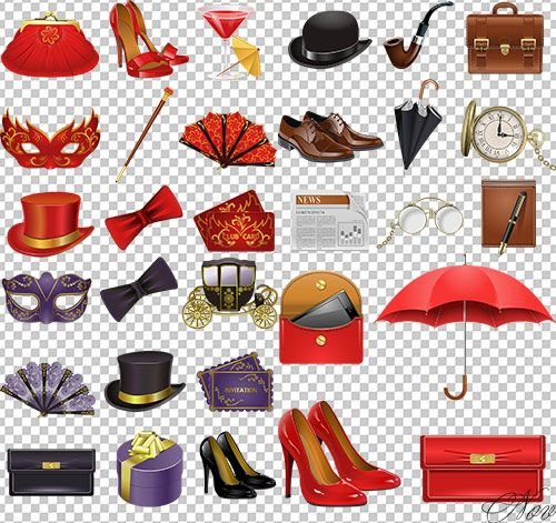 Женские аксессуары на прозрачном фоне