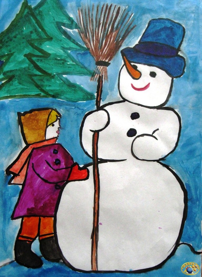 Легкий рисунок на тему зимние забавы