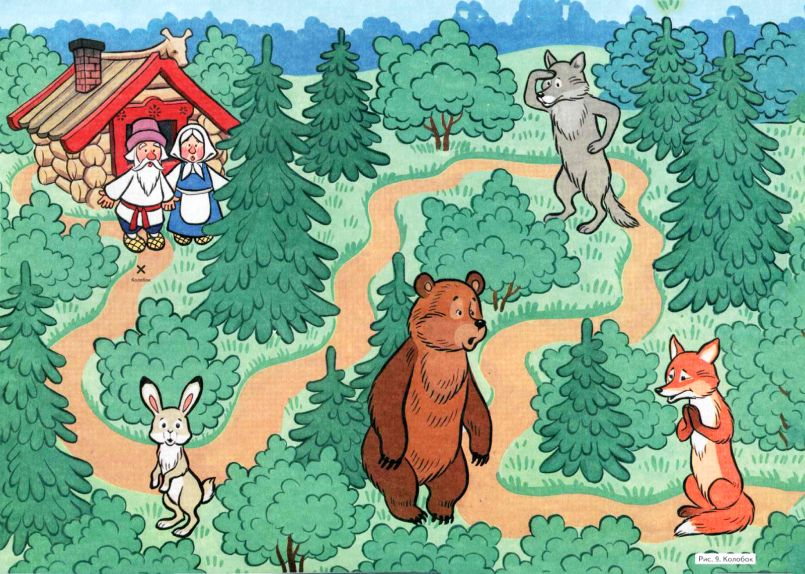 На каких зверей идут. Сказочные Лесные жители. Лес иллюстрация. Колобок заяц волк медведь лиса. Лес рисунок для детей.