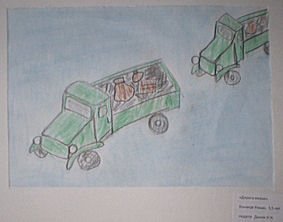 Рисунок машины в блокадном Ленинграде.