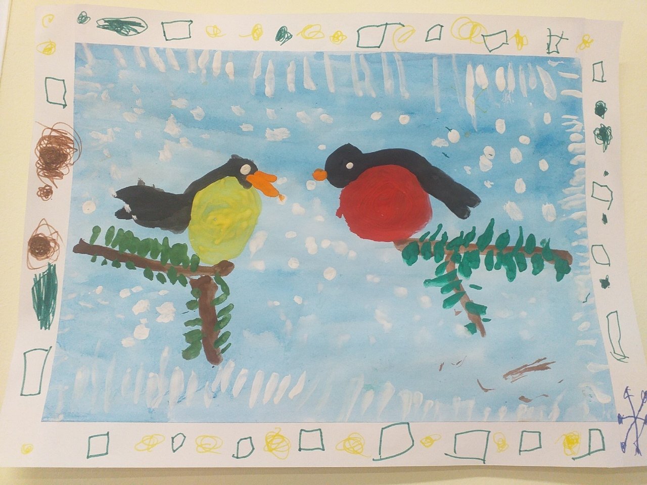 Рисование Покормите птиц зимой
