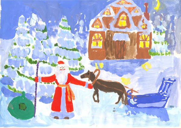 Детский рисунок на тему зимняя сказка